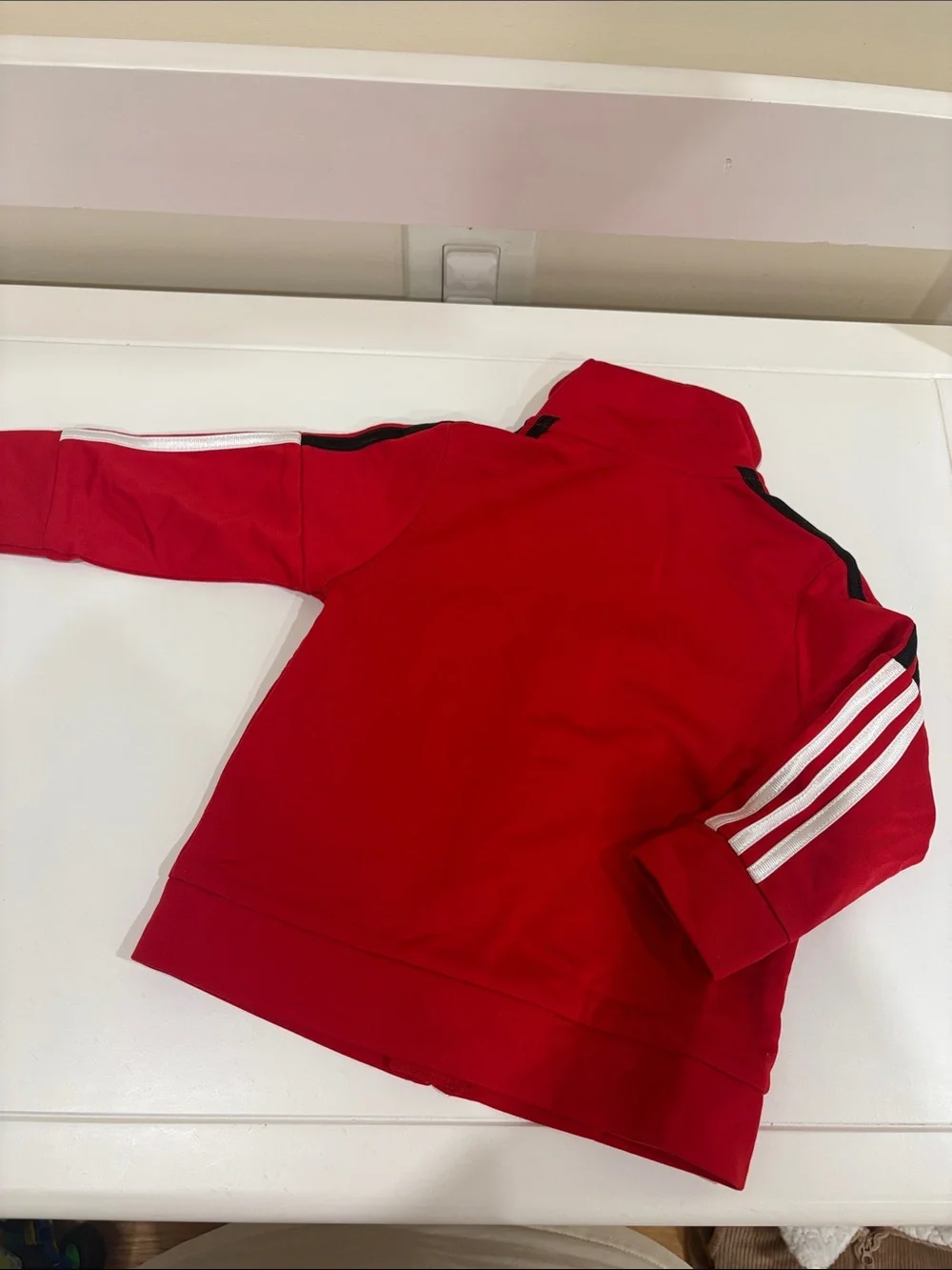 adidas Red Kids Full-Zip Hoodie with Black Stripe